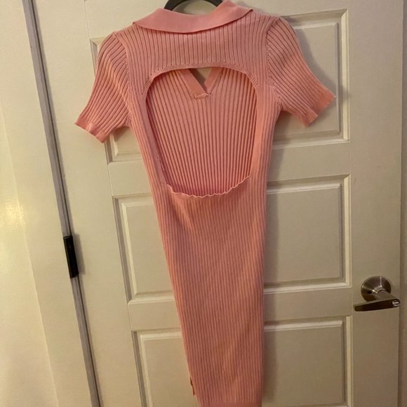 SOLD: NOT ON POSHMARK - Pink Knit Bodycon Dress with Collar - Picture 3 of 5